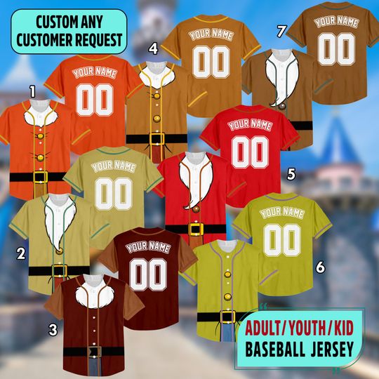 Discover Custom Snoww Whitee and Seven Dwarfs Costume Baseball Jersey,