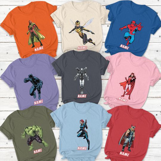 Discover Custom Name Superhero Shirt, Avengerss All Team Shirt, Marvel Group Shirts, Avengerss Heroes Shirt, spider-man Hulk Thors Ironn mann, MTA447