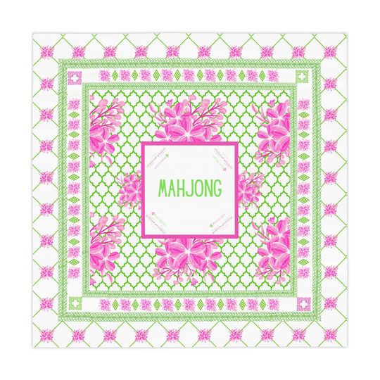 Discover Preppy Mahjong Tablecloth with Charleston Instructions | Pink Green Floral Mahjong Game Table Mat