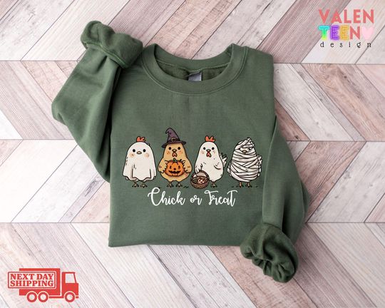 Discover Halloween Chicken Sweatshirt, Funny Halloween Chicken or Treat Sweatshirt, Trick-or-Treat
