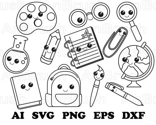 Discover School Clip Art Kawaii School SVG School Supplies SVG Back to School Cut File Cricut School Vector School PNG
