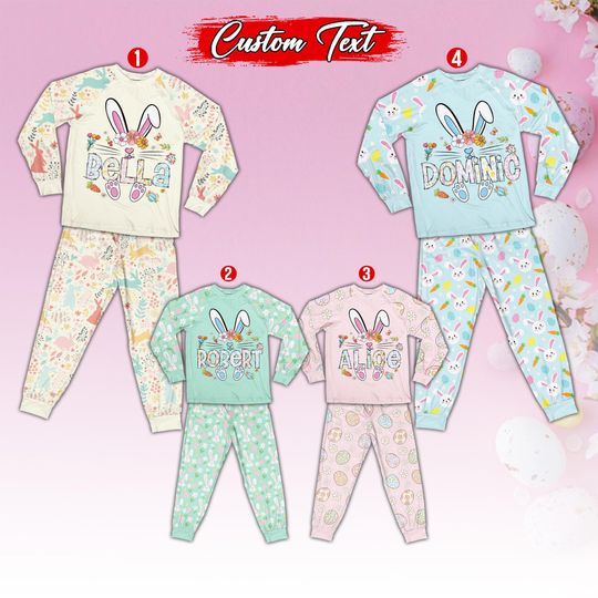Discover Personalized Bunny Easter Pajamas Set, Custom Name Rabbit Easter