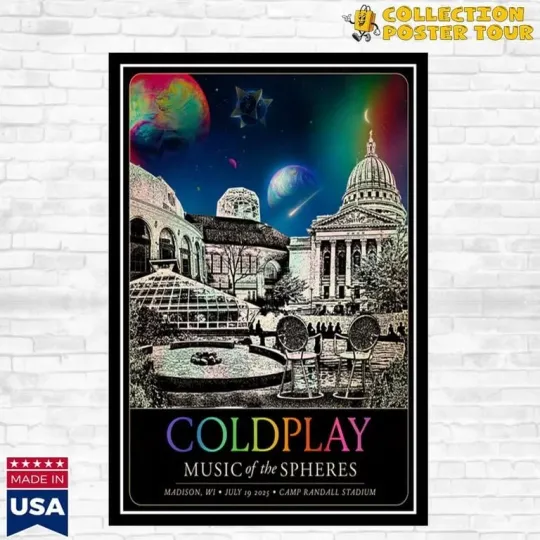 Discover Coldplay Madison, WI July 19 2025 Camp Randall Stadium Concert Poster