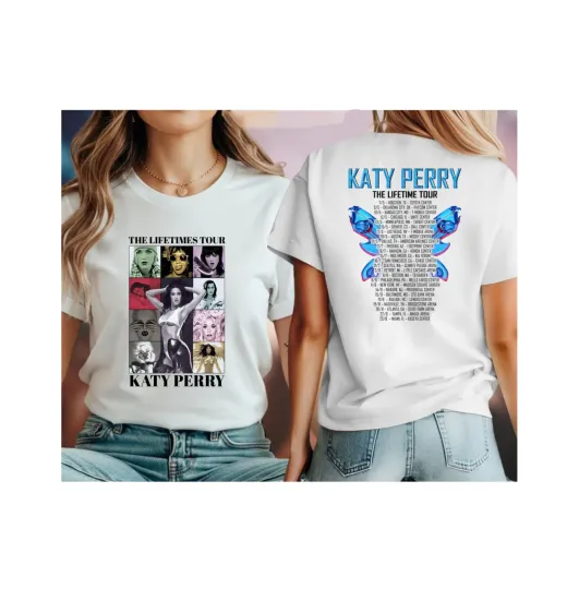 Discover Katy Perry 2025 USA Merch The Lifetimes Tour Music Unisex T-Shirt 2 Sides V4
