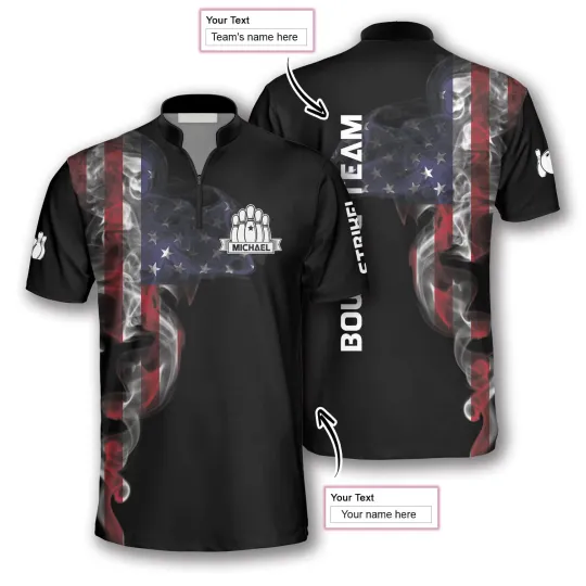 Discover Us Flag Smoke Custom Bowling Jerseys for Men, Uniform Shirt for Bowling Team, Bo