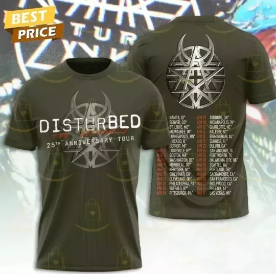 Discover Disturbed The Sickness 25th Anniversary Tour 2025 3D T-Shirt