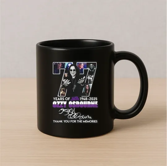 Discover Ozzy Osbourne 77th Anniversary Mug – 1948–2025