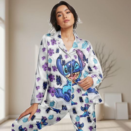 Discover Stitchh Long Satin Pajamas Set, Lilo And Stitchh Women Pajamas
