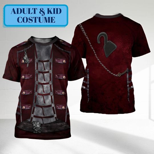 Discover Evil Captain With The Hook Costume Cosplay 3D Shirt, Supervillains Child Movie Halloween Costume Shirt, All Over Print 3D Group Matching Tee