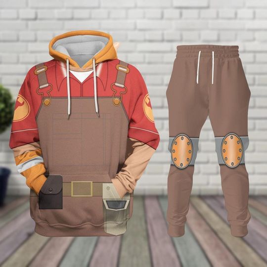 Discover Engineer Costume Hoodie Jogger, TF2 Cosplay 3D Shirt, Workwear Style Tracksuit