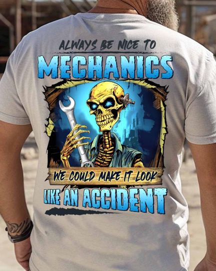 Discover Mechanic T Shirt Funny Garage Shirt For Men Skull Wrench Tee Gift For Mechanic Blue Collar Humor T-shirt For Him