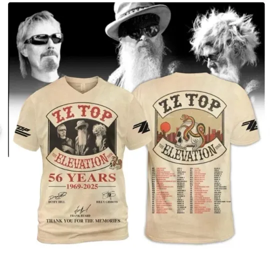 Discover ZZ Top The Elevation Tour 56 Years 1969-2025 Thank You For 3D T-Shirt