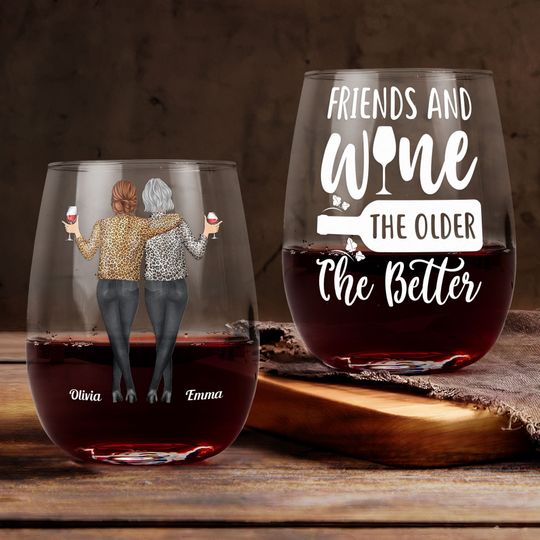 Discover Friends And Wine, The Older The Better - Personalized Stemless Wine Glass