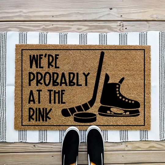 Discover Probably At The Rink Doormat, Hockey Door Mat,