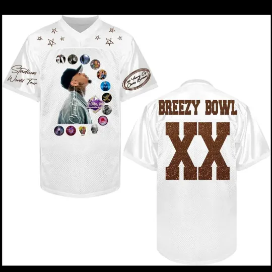 Discover Chris Brown Breezy Bowl XX Tour 2025 Jersey, Breezy Bowl Chris Brown Fan Jersey