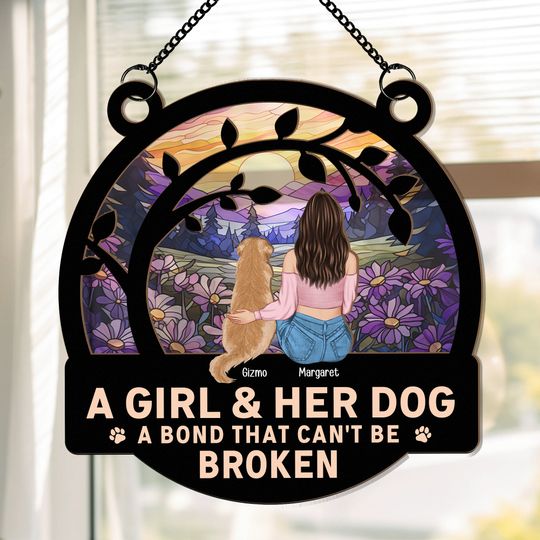 Discover A Girl And Her Dog - Personalized Window Hanging Suncatcher Ornament