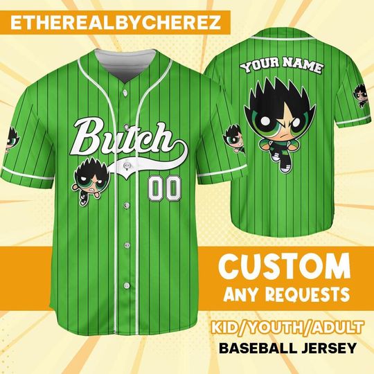 Discover Personalize Butch Jersey Green White, Custom Kids, Youth, Adult, Birthday, Cartoon Team Outfit