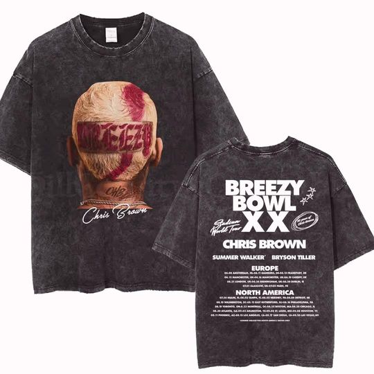 Discover Chris Brown Breezy Bowl Tour Shirt Vintage Washed Streetwear Tee