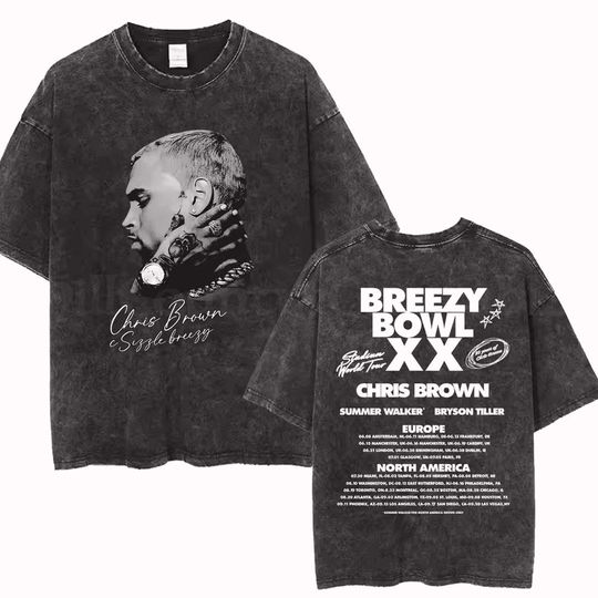 Discover Chris Brown Breezy Bowl Tour Shirt Vintage Washed Streetwear Tee