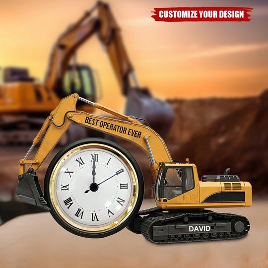 Discover Excavator Desk Clock Plaque Shape Acrylic Plaque
