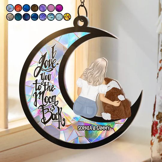 Discover I Love You To The Moon And Back Pet Lovers - Personalized Window Hanging Suncatcher Ornament