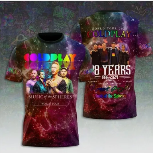 Discover Coldplay 3D2 World Tour Date 2025 3D Shirt