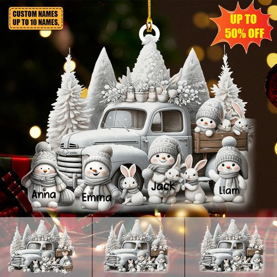 Discover Little Snowmen White Christmas Truck Personalized Acrylic Ornament