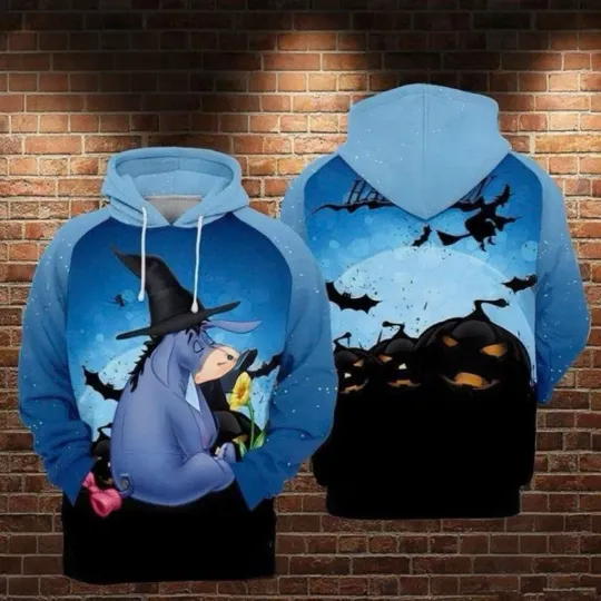 Discover Halloween Eeyoree Donkey Witch Hat Scary Pumpkin Hoodie 3D Printed