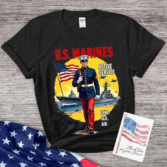 Discover Retro Marines Corp Veteran Dad Gildan  64000 T-shirt