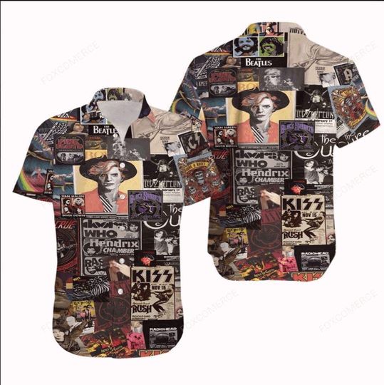 Discover 80s Rock Band Hawaiian Shirt Vintage 3D Print Unisex Aloha Tee