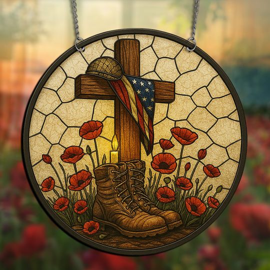 Discover Final Honor – Battlefield Cross Memorial  hanging suncatcher ornaments