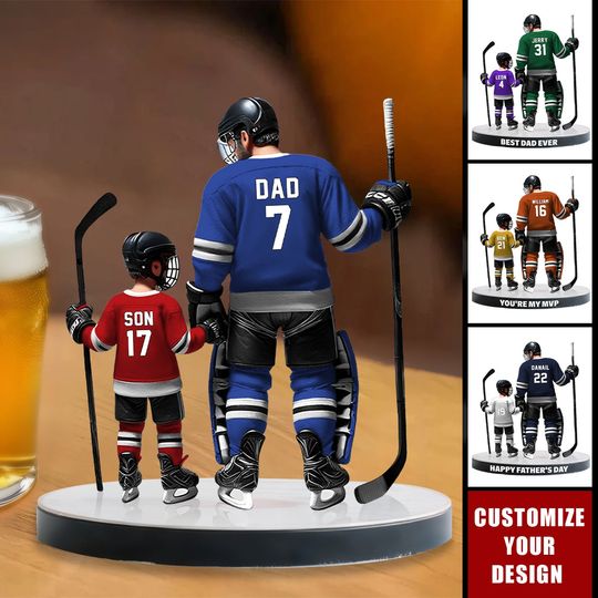 Discover Ice Hockey Dad With Kid-Personalized Shaped Acrylic Plaque, Father's Day Gift