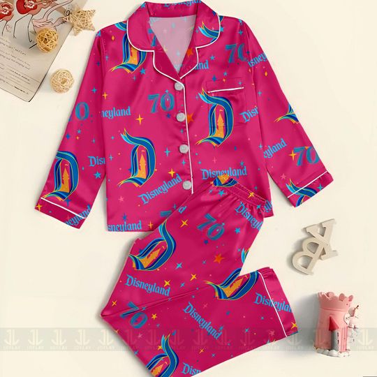 Discover Disneyyland 70th Pink Blue Unisex Satin Pajamas Set,