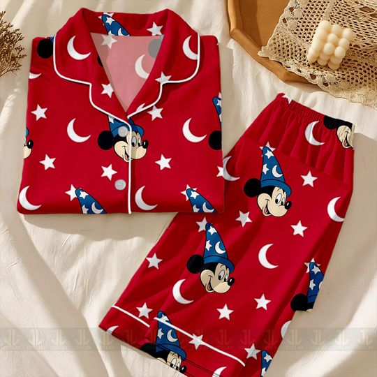 Discover Mickeyy Sorcerer Fantasia 85th Unisex Satin Pajamas Set, Spooky Season Pajamas , Long Sleeve And Short Styles