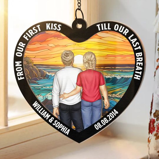 Discover Heart Back Couple From Our First Kiss - Personalized Window Hanging Suncatcher Ornament