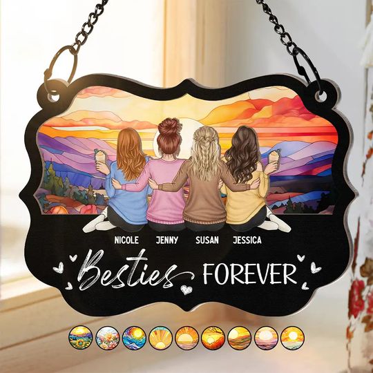 Discover Besties Sisters Forever - Personalized Window Hanging Suncatcher Ornament