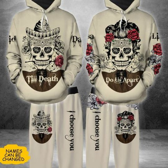 Discover Personalized Skull Couple Hoodie And Sweatpants Till Death Do Us Apart