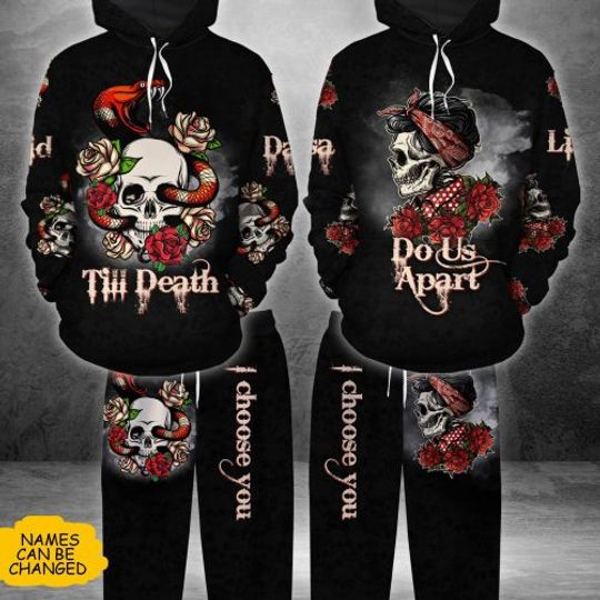 Discover Skull Roses Couple Matching Hoodie & Sweatpants Till Death Do Us Apart