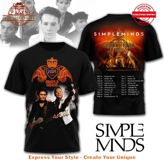 Discover Simple Minds Global Tour 2025 Schedule List 3D T-Shirt