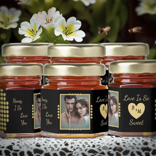Discover Honey Love Is Sweet Couple Photo Gold Black Custom Honey Jar Favors
