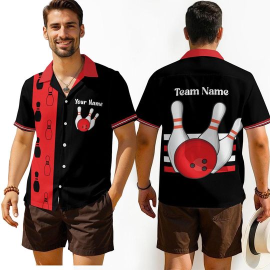 Discover Personalized Bowling Hawaiian Shirt, Custom Name Bowling Button Down Shirt
