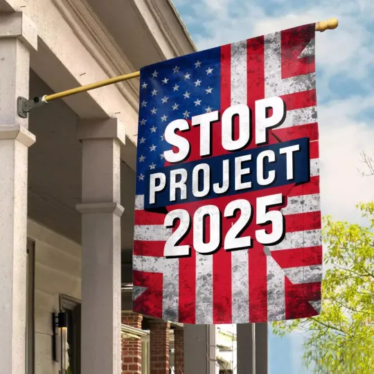 Discover Vote Blue Save Democracy Trump Stop Project 2025 American HOUSE FLAG