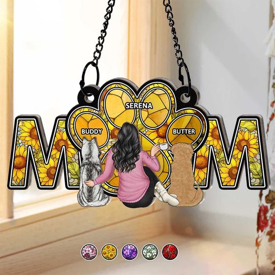 Discover Dog Mom With Heart - Personalized Window Hanging Suncatcher Ornament