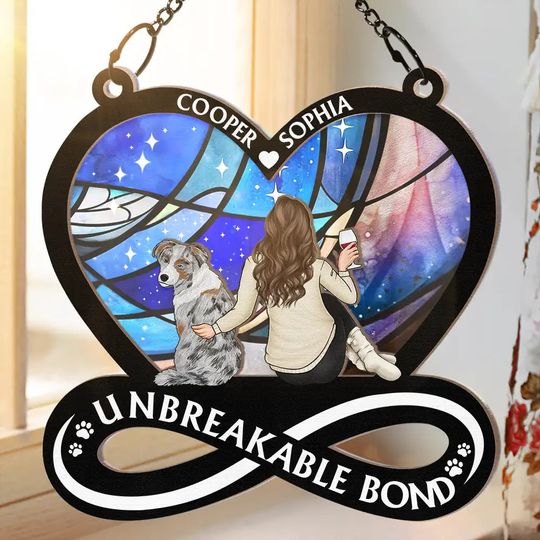 Discover A Woman And Her Dog Unbreakable Bond - Personalized Window Hanging Suncatcher Ornament