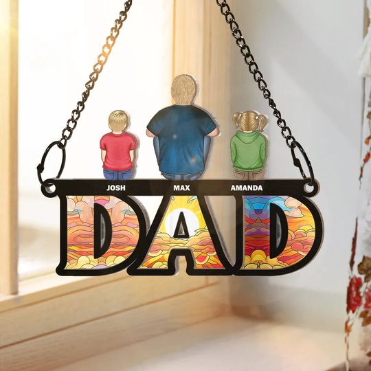 Discover Dad And His Children - Personalized Window Hanging Suncatcher Ornament