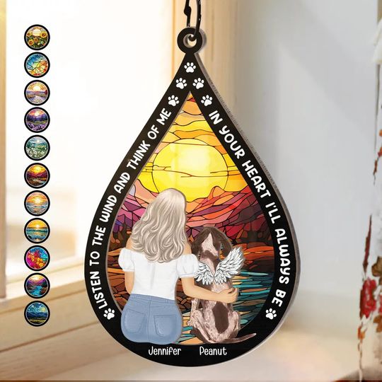 Discover Dog Cat Memorial Listen To The Wind And Think Of Me - Personalized Window Hanging Suncatcher Ornament
