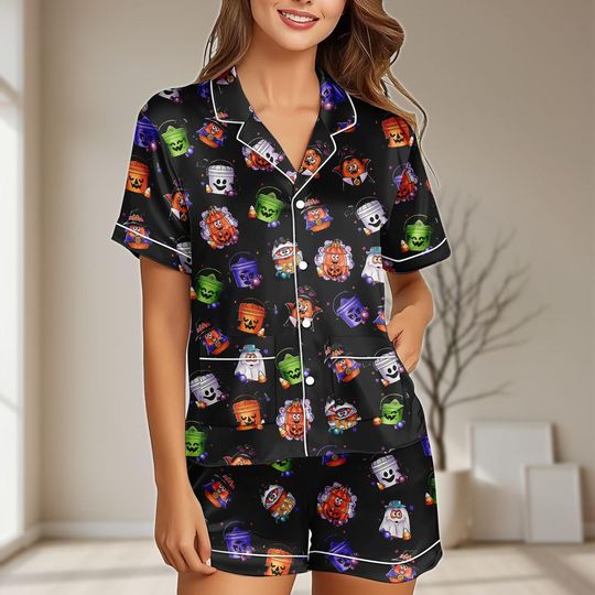 Discover Spooky Nuggets Satin Pajamas Set, Halloween Buckets