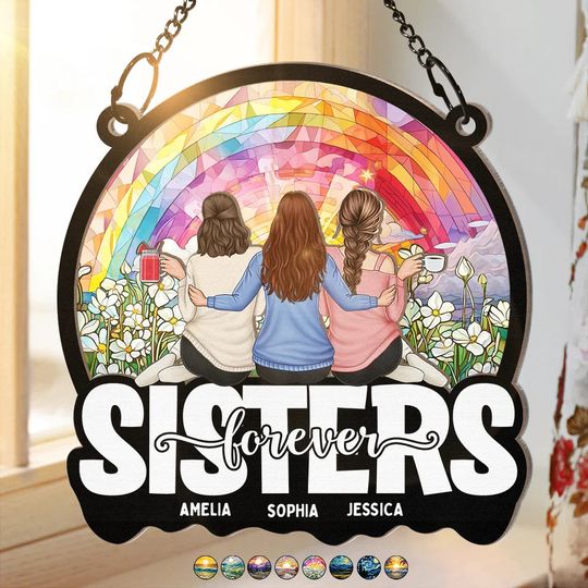Discover Bestie Sisters Forever - Personalized Window Hanging Suncatcher Ornament