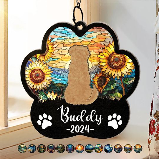 Discover Memorial Dog Cat Sunflower - Personalized Window Hanging Suncatcher Ornament