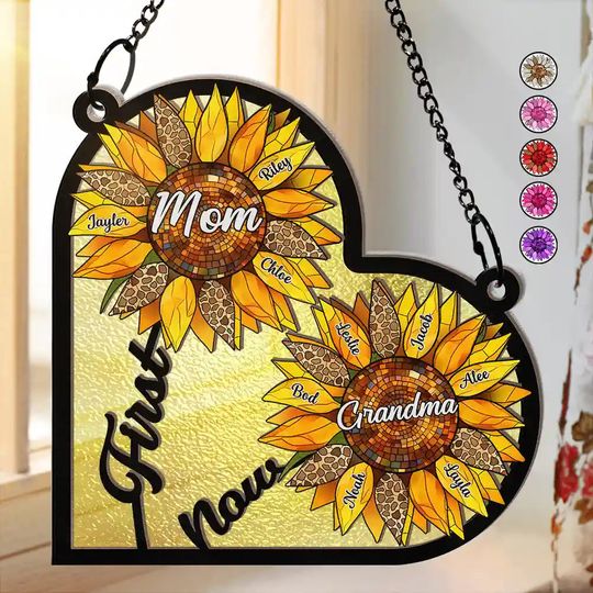 Discover First Mom Now Grandma - Personalized Window Hanging Suncatcher Ornament